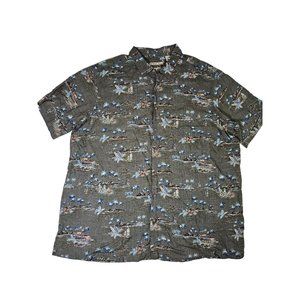 Batik Bay Men's Hawaiian Button-Down Shirt, Size 3XTL Palm Tree Surf Board Grey